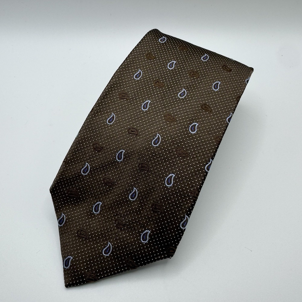 Ermenegildo Zegna Brown Paisley Style Print Tie 100% Silk Brown Classic READ‎